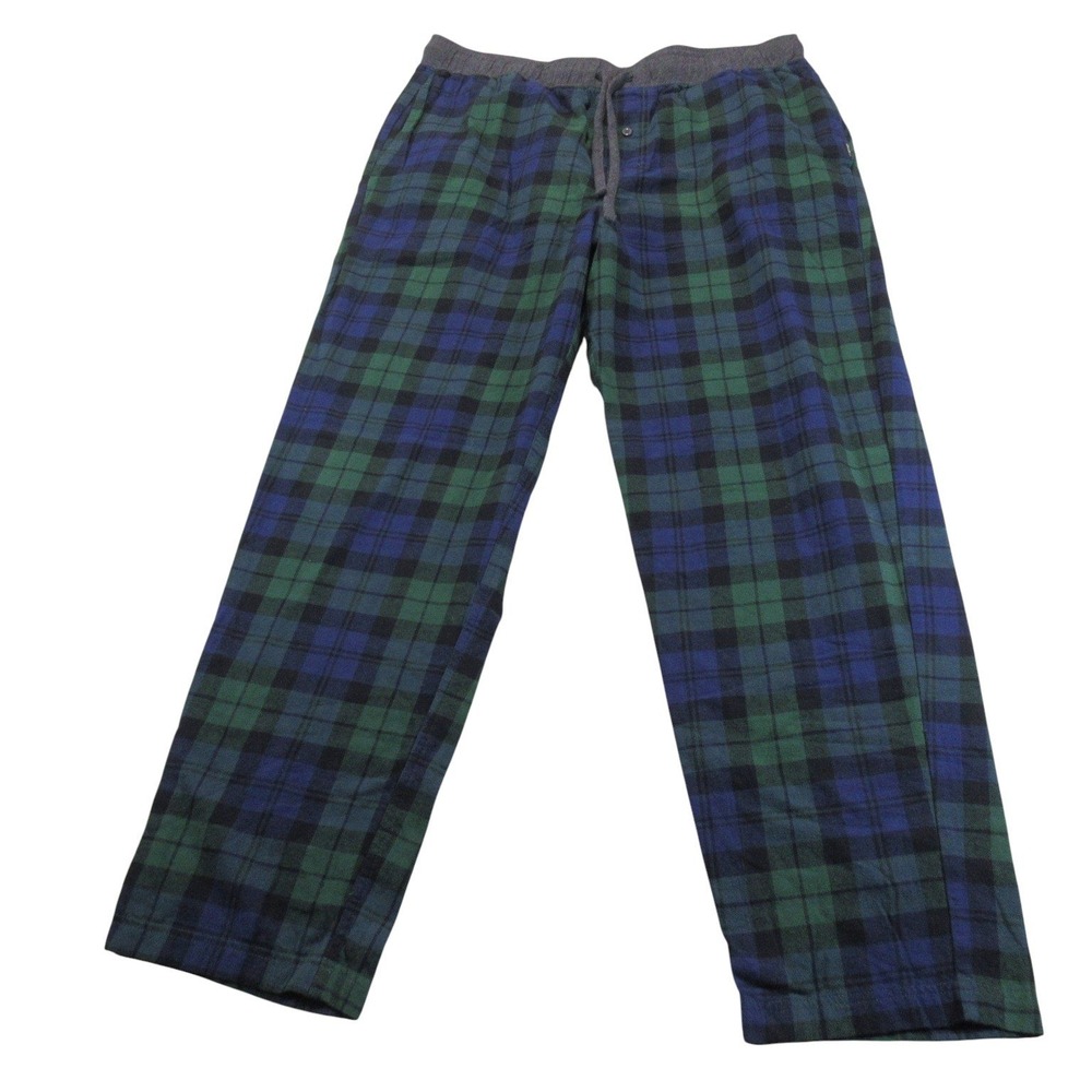 Eddie Bauer‎ Mens Pajama Pants Large Green Blue Plaid Cotton Lounge Sleep 18925